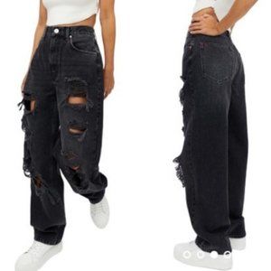NWT Urban Outfitters BDG High Rise Baggy Distressed Jeans in Black 27 Petite